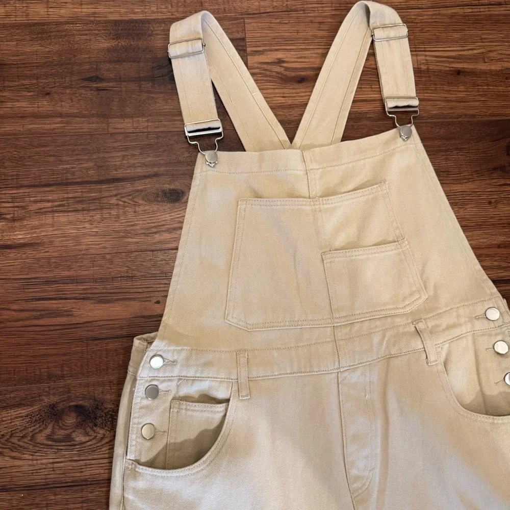 Loose Fit Beige Denim Overalls Jean Jumpsuit Bib Romper Women’s XL - Picture 8 of 14